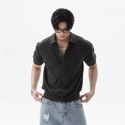 cleanfit针织翻领polo衫短袖男款夏季修身显瘦开衫T恤时尚半截袖