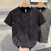 t恤男复古百搭休闲宽松体恤衫 泼墨印花设计圆领短袖 新款 2025夏季