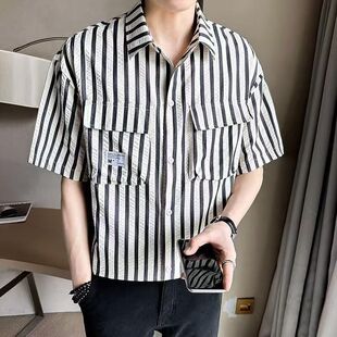 新薄款 潮流男装 短袖 男15岁青少年学生半袖 士帅气衬衣服16 衬衫 夏季