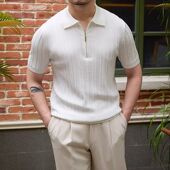 夏季 岀口外贸高级感 t恤透气翻领针织衫 男商务休闲短袖 冰丝polo衫
