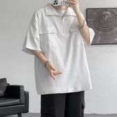 t恤男士 痞帅宽松半拉链Polo衫 夏季 工装 冰丝短袖 衬衫 潮牌韩版 半袖