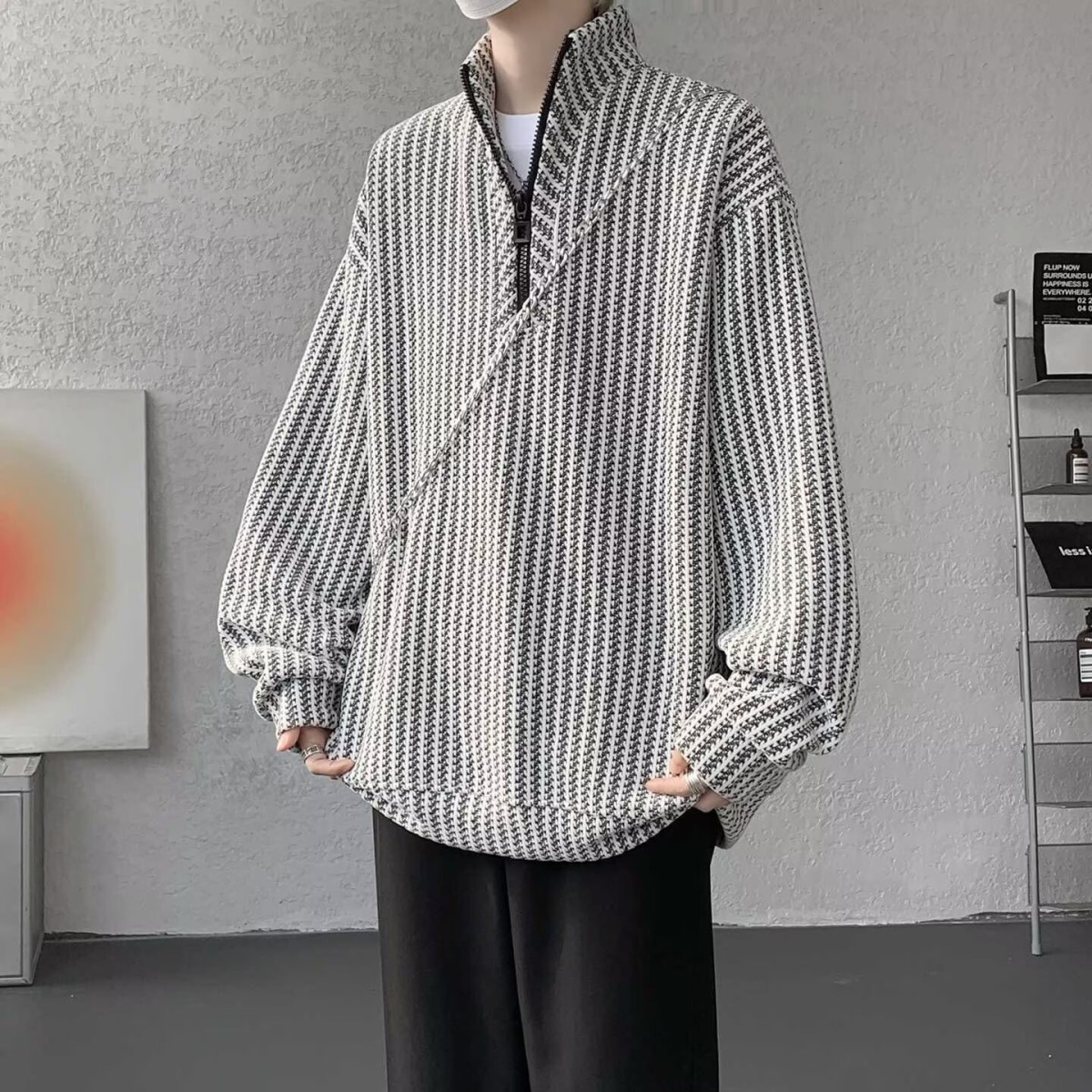 半拉链立领卫衣男款春秋冬季美式复古薄款加厚男士纯色休闲外套男图片