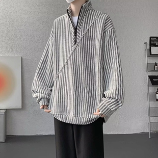 半拉链立领卫衣男款春秋冬季美式复古薄款加厚男士纯色休闲外套男