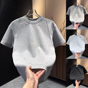 上衣潮流韩版 加厚质感半袖 简约立体字母剪裁男T恤 冬季 高级感男士