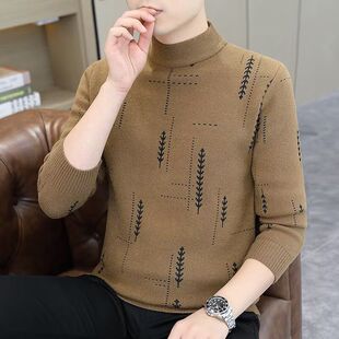 男士毛衣秋冬款内搭打底衫冬季半高领加厚保暖韩版潮流黑色针织衫