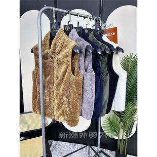 羊羔绒马甲冬季日系简约休闲立领坎肩长毛保暖背心开衫无袖外套男