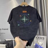 男士 2025夏季 新款 潮牌短袖 老花印花T恤潮流百搭圆领半袖 轻奢上衣