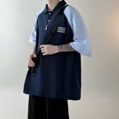 卫衣撞色半袖 翻领POLO衫 美式 复古休闲T恤潮牌时尚 男短袖 2025夏季