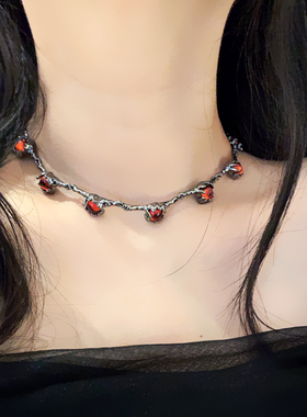 暗黑辣妹 朋克风红色锆石项链配饰女锁骨链颈链精致高级感饰品
