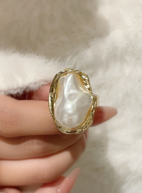 复古宫廷设计感珍珠开口戒指女小众高级夸张气质手指配饰中古指环