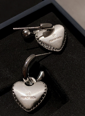 小众设计字母金属爱心耳坠女s925银针一款两戴金属风时尚耳环耳饰