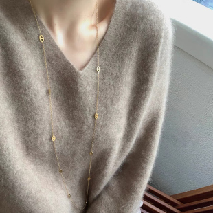 不褪色钛钢猪鼻子超长锁骨链小众设计感气质简约毛衣链可双层项链