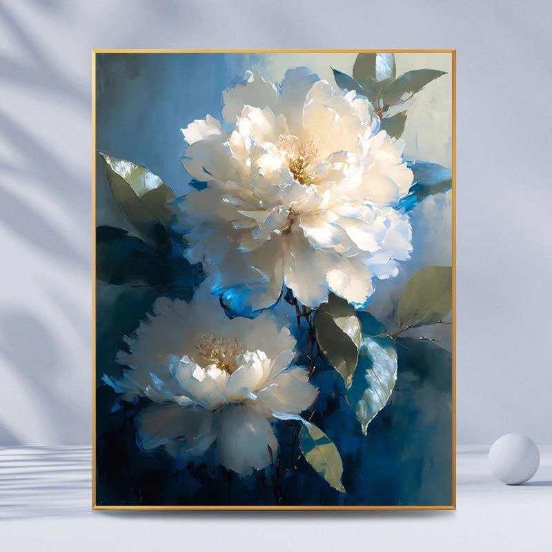 山茶花|数字油画diy填充填色手工绘画解压学生涂鸦油彩装饰画