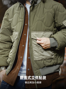 马登工装美式复古M51军绿色夹克大口袋短款立领保暖棉服外套男冬
