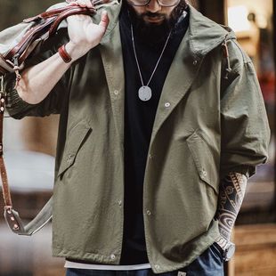 外套男春季 复古M51连帽夹克军事风宽松纯棉鱼尾短款 美式 马登工装
