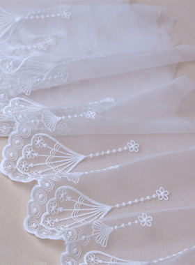 白色细网纱刺绣花边手工diy辅料夏季童装婚纱花边带21cm宽