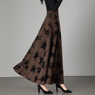 妈妈裙子垂感裙秋冬长裙时尚高端花色仙女裙中老年广场舞裙半身裙