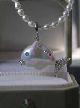 海豚吊坠天然淡水极光巴洛克珍珠