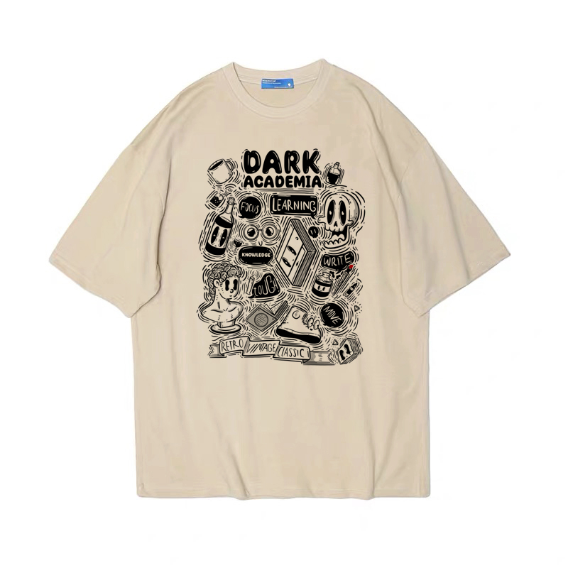 黑暗学搞怪插画卡其色阿美咔叽美式复古vintage男女纯棉T恤tshirt