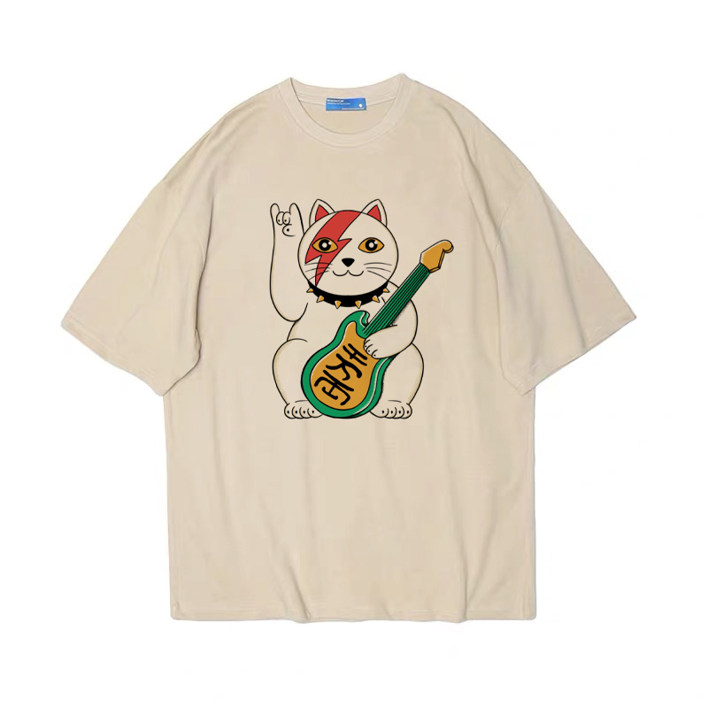 大卫鲍伊招财猫 搞怪趣味创意vintage美式T恤复古男女情侣纯棉tee