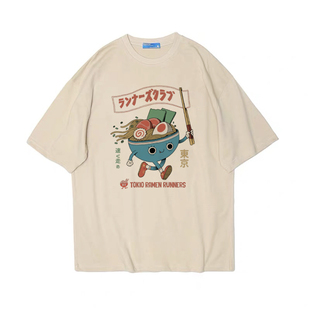 日式拉面阿美咔叽美式古着印花bf复古vintage男女纯棉T恤teeshirt