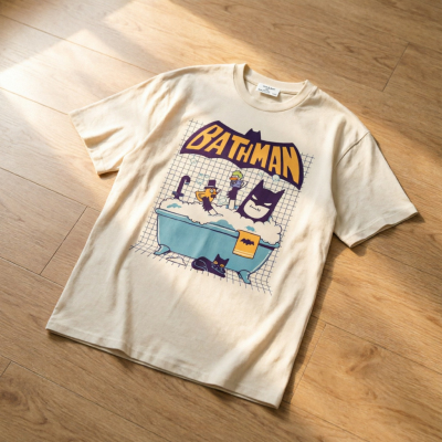 蝙蝠侠泡澡 创意美式复古vintage纯棉宽松男女T恤美式tee shirt