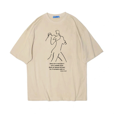 leonard cohen 音乐男女情侣T恤宽松复古美式米色显白短袖纯棉tee