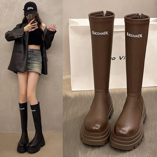 高跟长筒靴女2025年秋冬新款爆款厚底增高英伦风小个子高筒骑士靴