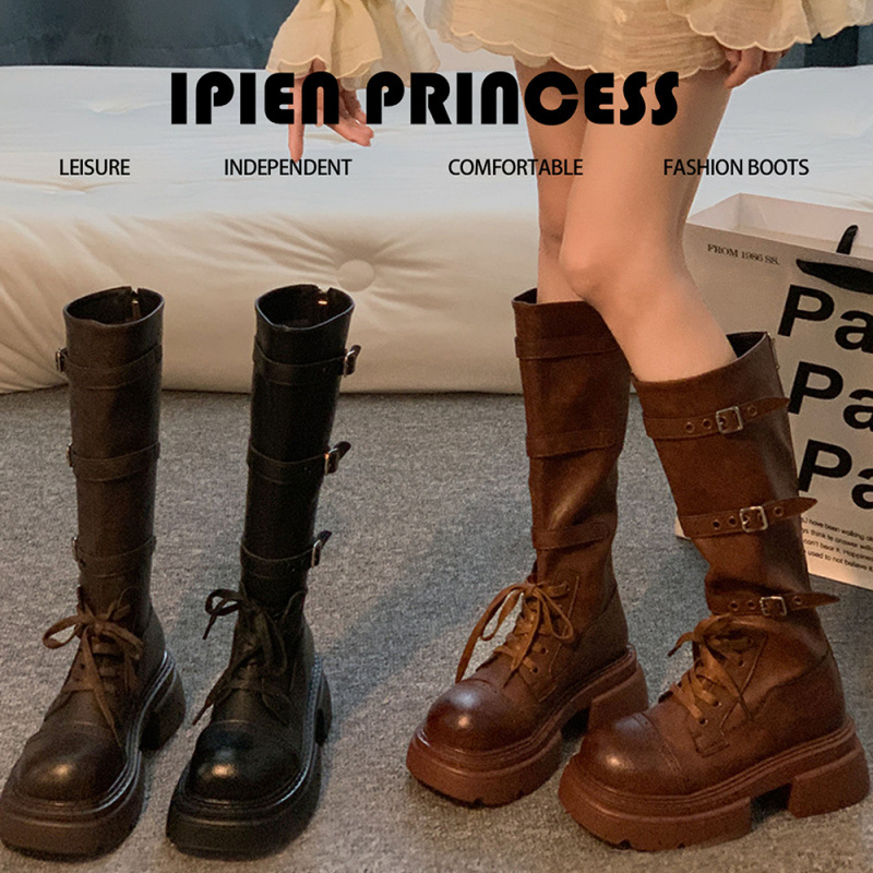 女士长筒英伦风骑士靴2025秋季新款时尚百搭复古厚底增高轻奢长靴