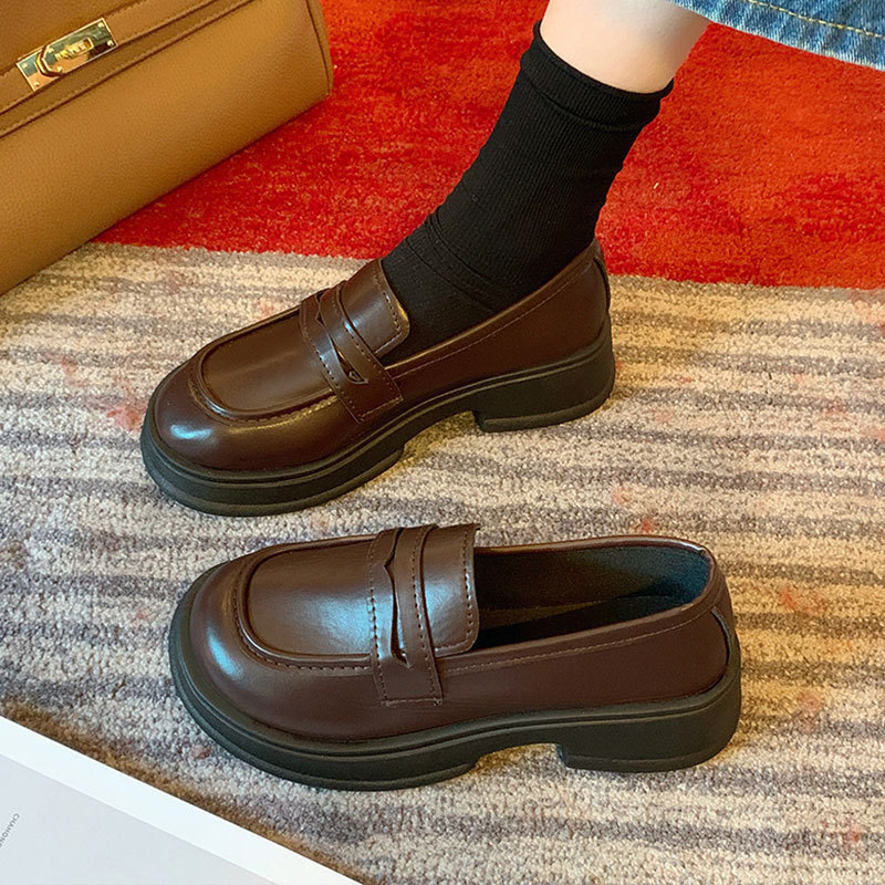 日系小皮鞋女2024秋季新款英伦风黑色厚底乐福鞋一脚蹬jk制服单鞋