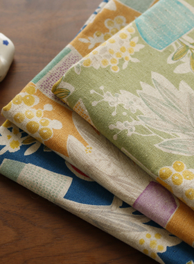 sevenberry日本进口棉麻布料手工包袋布料手绘杂货风复古小花盆