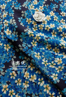 手工服装连衣裙衬衫旗袍面料双宫真丝棉布料和风雾蓝樱花