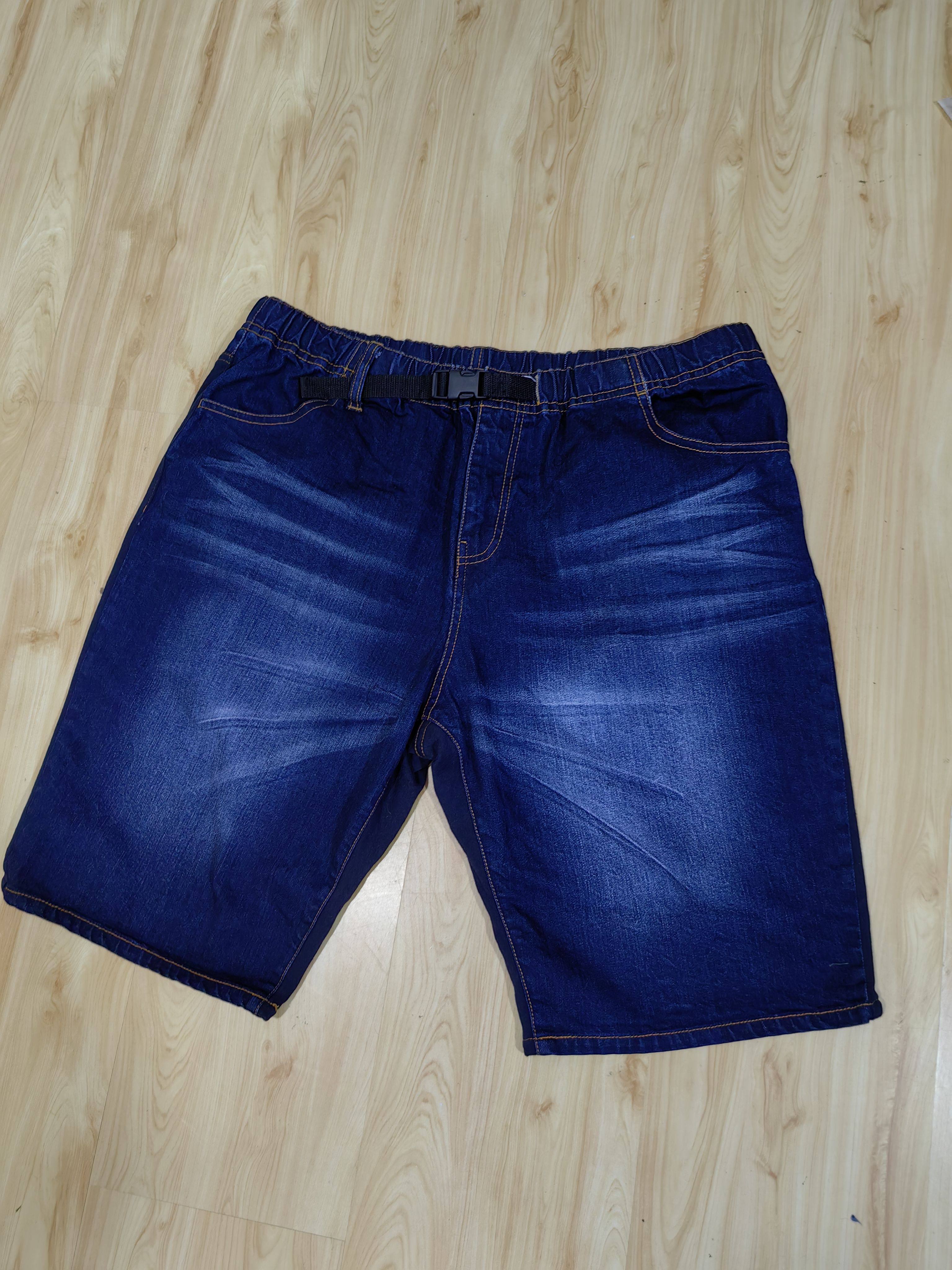 简约百搭夏款水洗牛仔短裤 男生深蓝色拼料毛圈牛仔布男短裤夏装