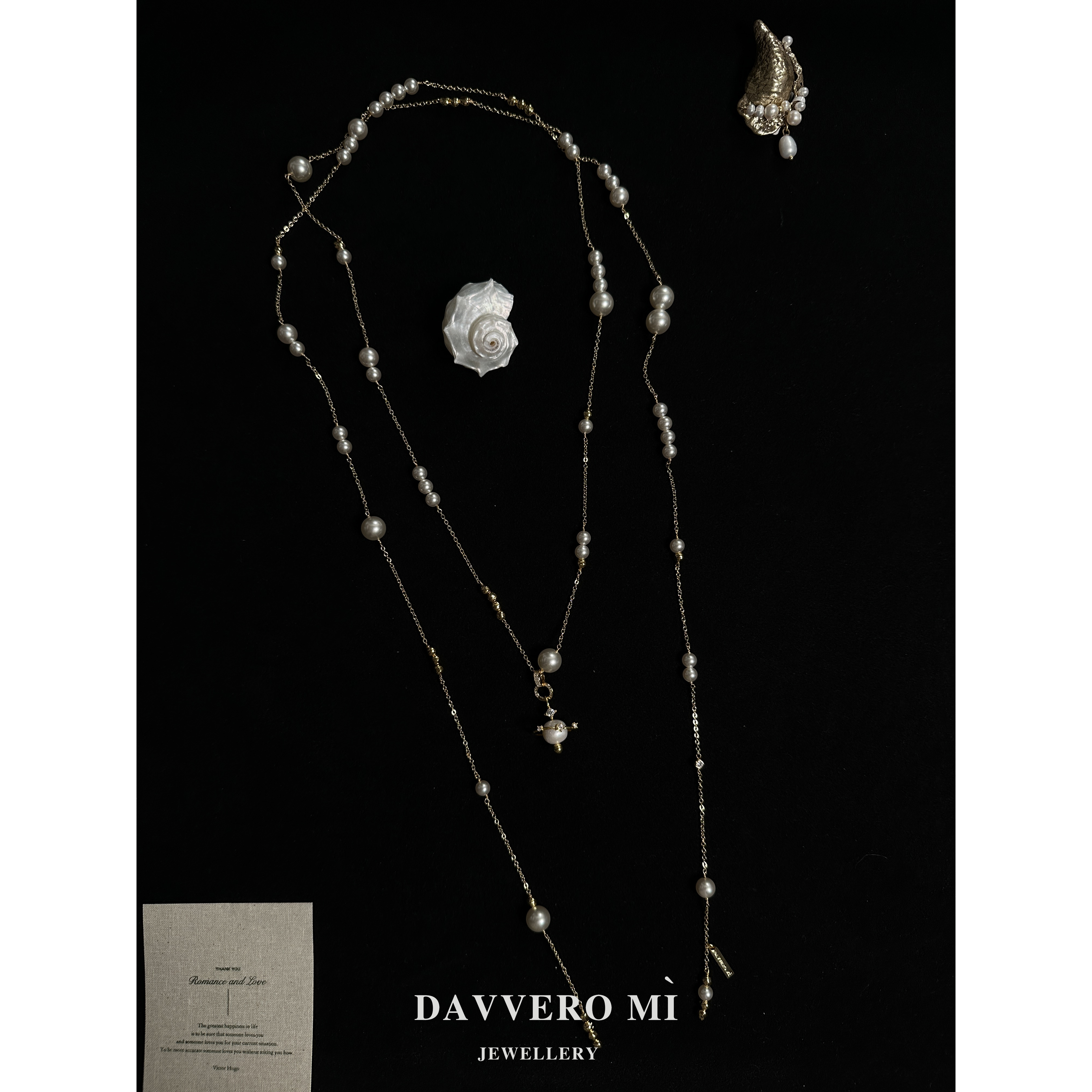 DM_JW  925银星球 满天星复古破碎感珍珠项链长款叠戴毛衣链女