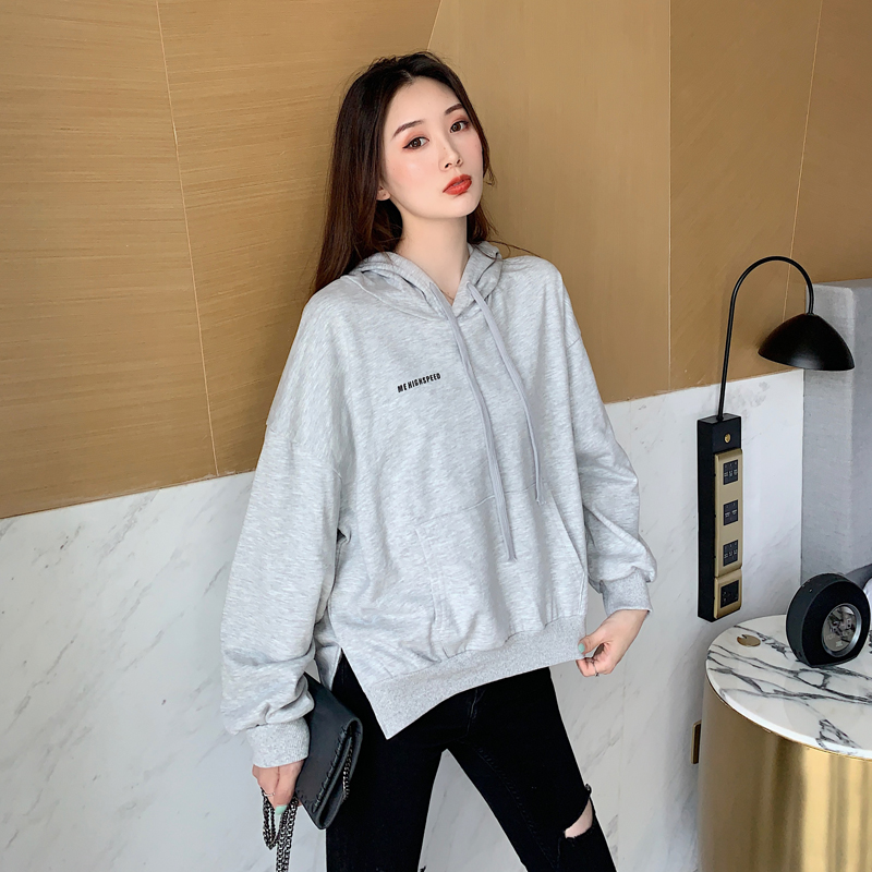 Live shot real price Hong Kong style retro versatile loose casual cover hooded letter sweater coat