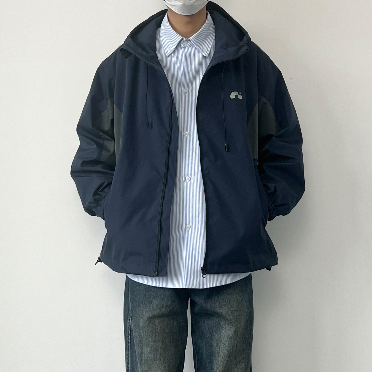 ONION Y日系户外宽松连帽冲锋衣复古休闲拼接撞色设计外套夹克