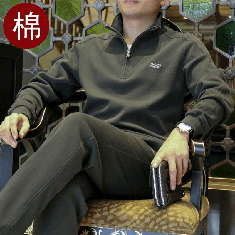 睦疊美男士休閑運(yùn)動(dòng)套裝春秋款中老年爸爸運(yùn)動(dòng)套裝兩件套父親套裝