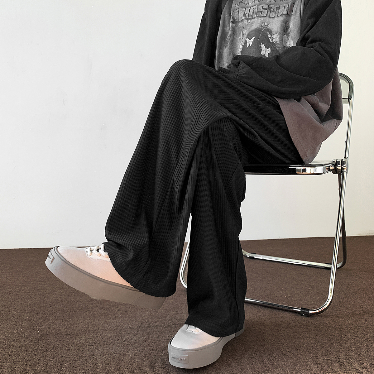 柔软面料竖条纹理宽松长裤男生休闲裤运动裤运动裤D312-KD572-P40，男装休闲裤，电商D312