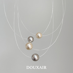 鱼线施家正圆珍珠项链纯银奶白真多麻色轻奢小众简约气质锁骨链女