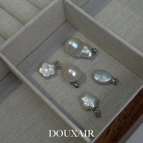 「天然巴洛克珍珠」吊坠纯银澳白珍珠鱼尾大巴串珠项链可拆卸