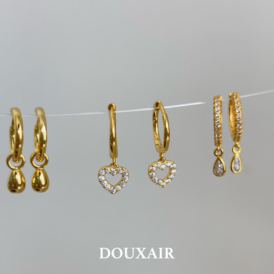 镂空爱心镶钻耳环s925纯银水滴耳扣简约小巧通勤时尚冷淡风耳饰女