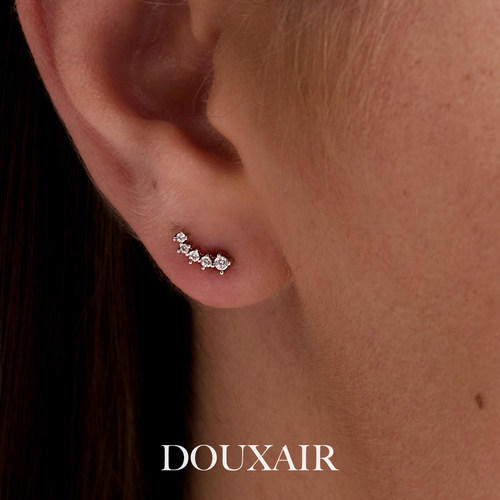 DouxAir纯银微笑排钻小耳钉迷你秀气精致耳环时尚高级感通勤百搭