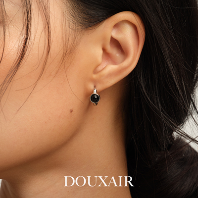 DouxAir天然黑玛瑙耳环红圆形耳扣轻奢简约高级感耳饰冷淡风耳钉