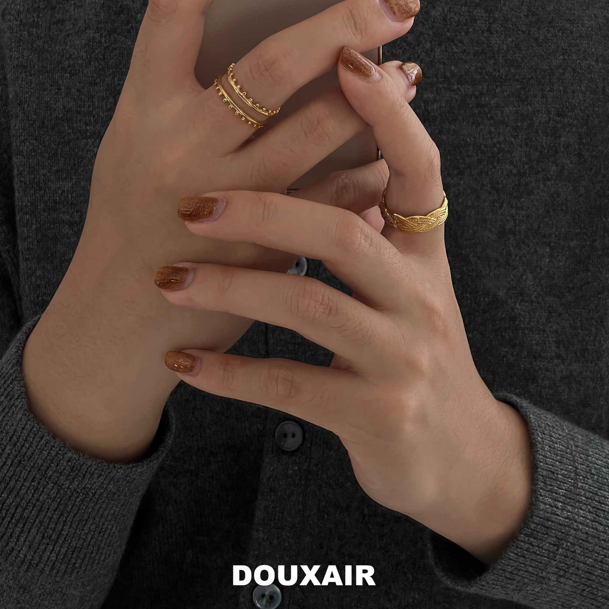DouxAir绝甜空气宽面金属戒指图片