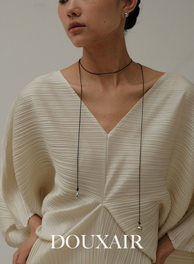 DouxAir银豆豆纯银长蜡绳项链简约缠绕叠戴多层简易毛衣链时尚