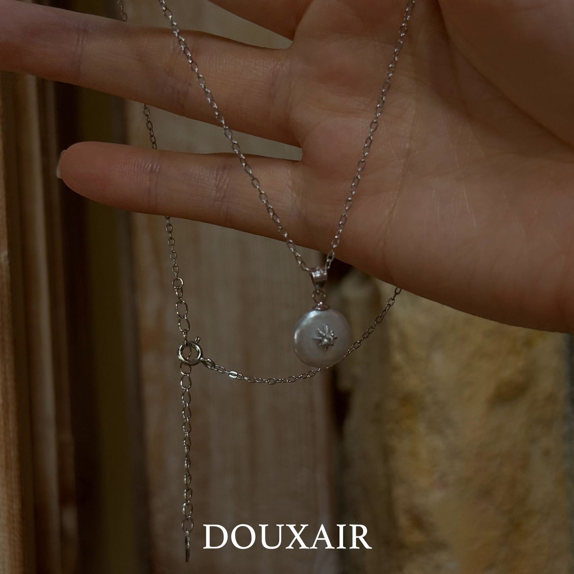 「天然巴洛克珍珠」吊坠纯银项链镶锆八芒星轻奢时尚百搭锁骨链女