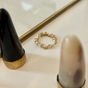 DouxAir天然异形珍珠戒指叠戴14k包金手工串珠保色高级感小众尾戒