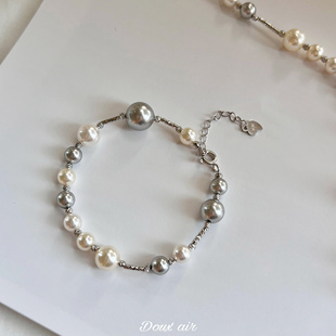 混彩施家珍珠手链纯银扣糖果浅色手串饰品可调节小众气质多巴胺Do