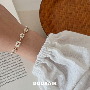 手工编织施家珍珠手链女轻奢小众精致法式串珠14k包金尾链可调节