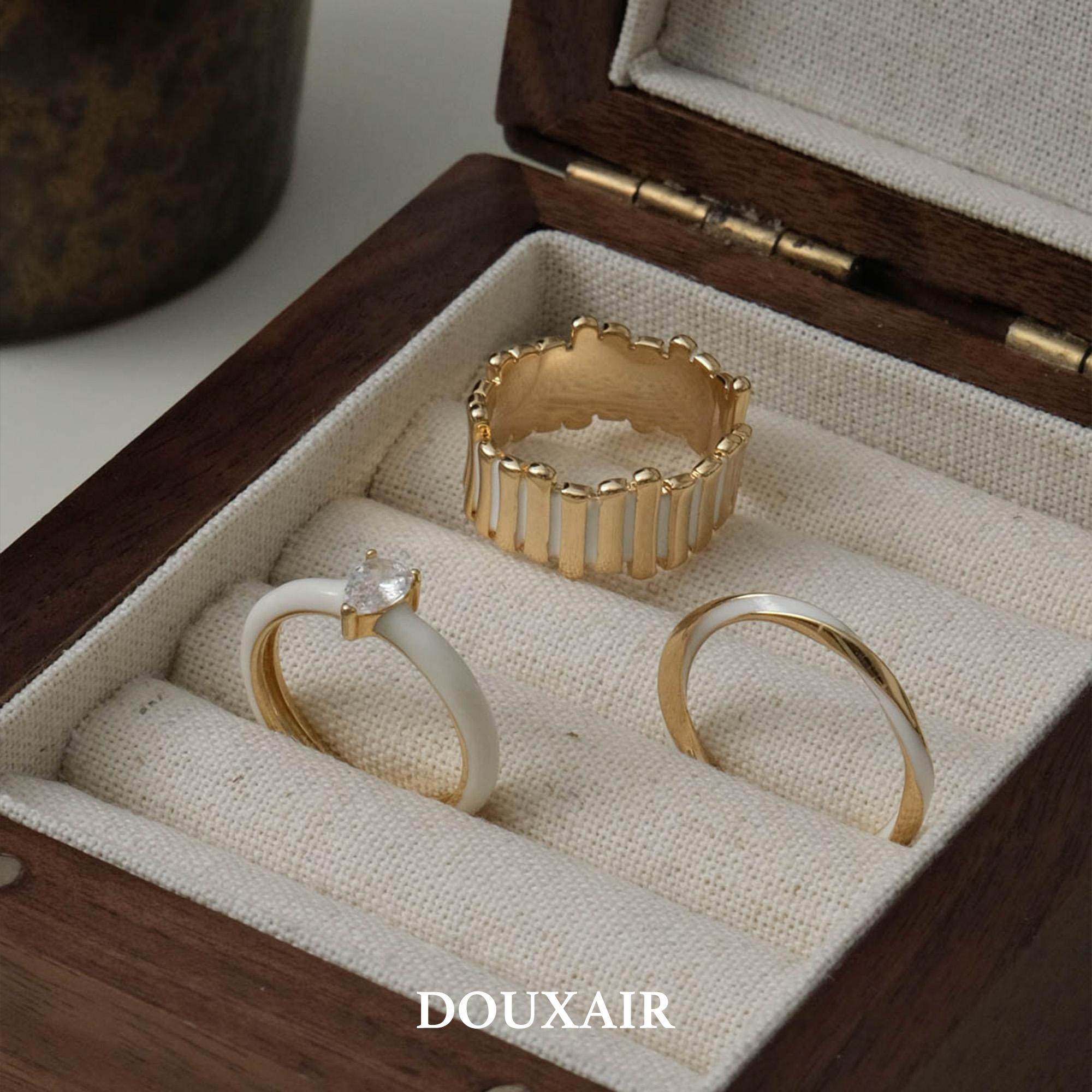 不规则条形戒指奶白色滴釉镶钻指环麻花纽纹食指戒个性时尚气质